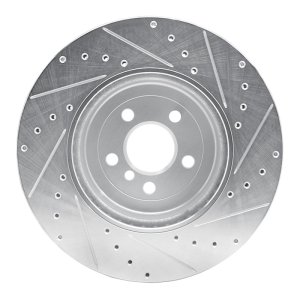 BMW 530E Brake Rotor (1) - Front Left - R1 Concepts - Drilled & Slotted - Silver - `17-`25